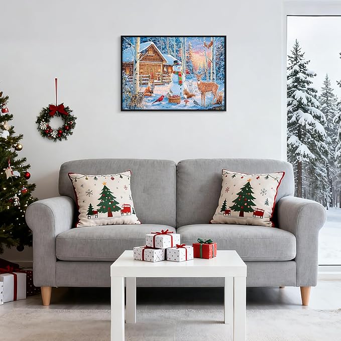 Sutinban 2 Pack Christmas 500 Piece Puzzles for Adults, Snowy Aurora Winter Jigsaw Puzzle for Adults Seniors, Happy New Year Gift Snowman Deer Challenging Colorful Puzzles Family Game Gift Decor