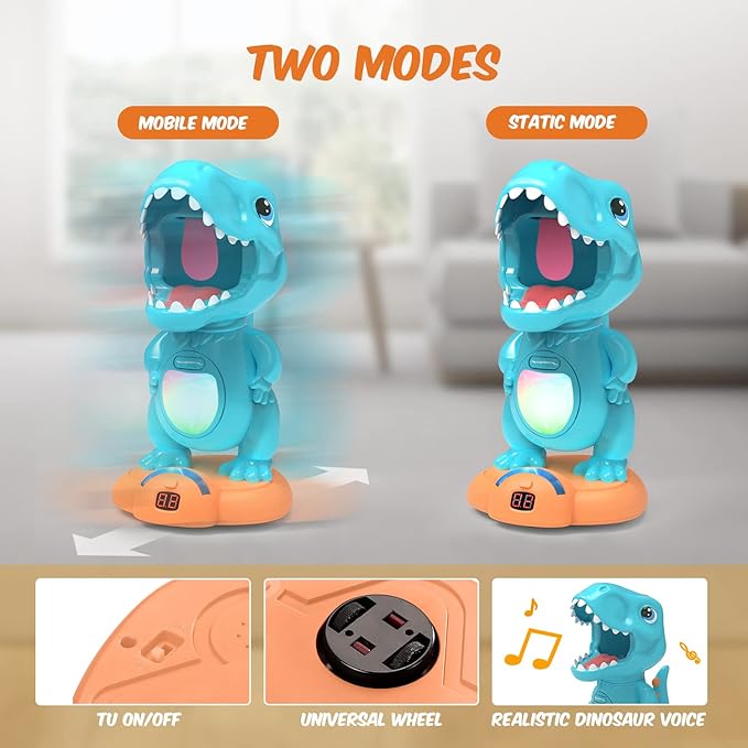 EagleStone Movable Dinosaur Shooting Toys for Boys – Electronic Target Practice with 2 Air Pump Guns, LCD Score Tracker, Sound Effects & 48 Foam Balls, for Kids 5 6 7 8 9
