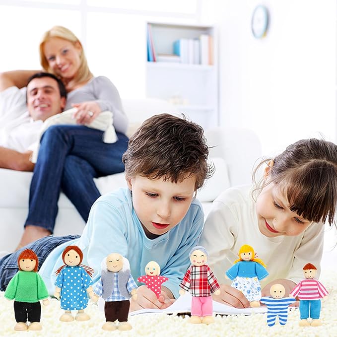 ONEST 17 Pieces Wooden Dollhouse Family Set Mini People Figures Sets Dollhouse Dolls Wooden Doll Family Pretend Play Figures Accessories for Pretend Dollhouse Toy