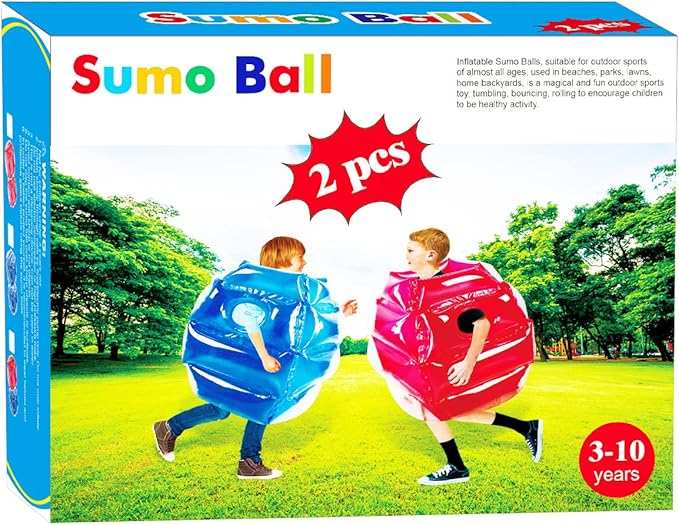 2 PC inflatable bumper for kids, bumper bounce ball for Kids, kid sumo Balls, Lawn game ball for child outdoor team gaming play for 3-12 ages (24 inch, blue+red)