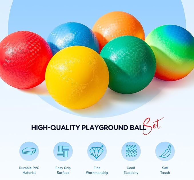 EVERICH TOY Playground Balls Kickball, 6 or 12 Pack 8.5" Dodgeballs Bouncy Kick Balls for Kids Adults Outdoor Indoor, 4 Square Ball Sports School Yard Games for Boys Girls 3-5 5-8 8-12 with Pump