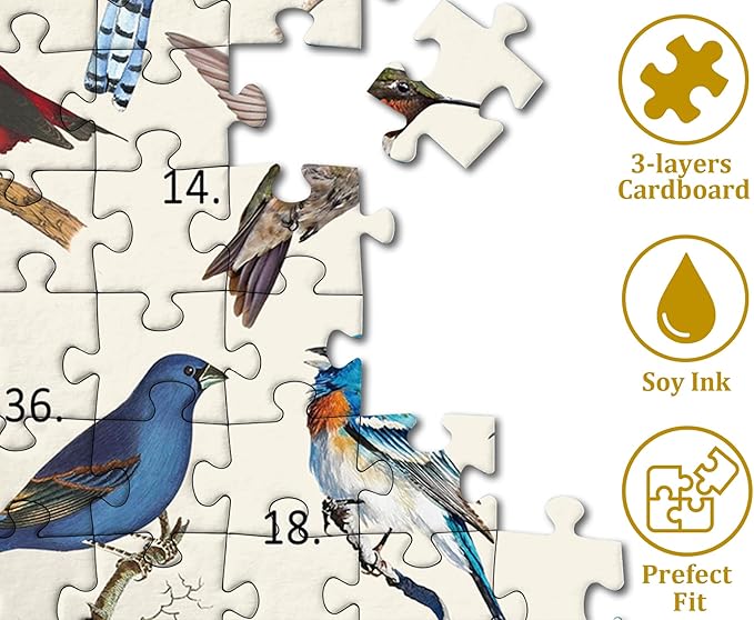 Vintage Bird Puzzles for Adults 1000 Pieces, Animal Hummingbird Puzzle of 36 Colorful Birds in North America, Bird Jigsaw Puzzles Nature