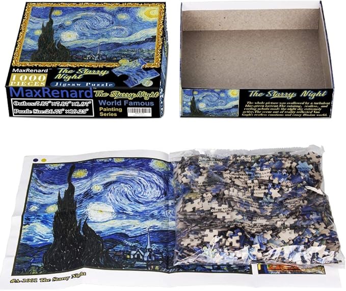 MaxRenard Game 1000 Pieces Jigsaw Puzzle For Adult Fine Art Collection Toy -The Starry Night- Homewall Decoration Christmas Gifts Happy New Year