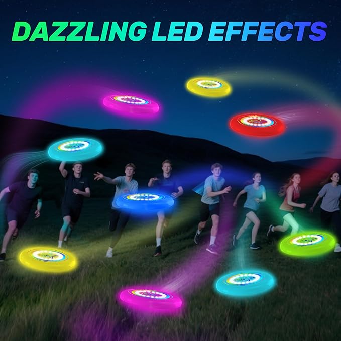 Dilabnba LED Flying Disc Toy, Beach Sand Backyard Toss Toy for Kids Ages 3-12 Teens Men Adult, Glow in The Dark Flying Ring Toass and Catch Game for Boys Girls Outside