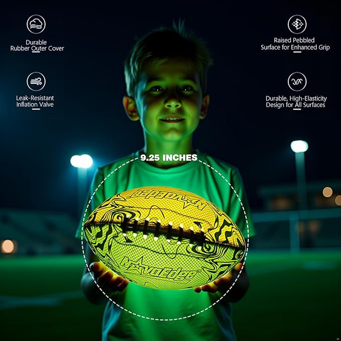 USB-C Rechargeable Football with LED Lights - Glow in the Dark Football, 9.25-inch Dual-Color Light-Up Ball, Night Play Sports Gift for Boys & Girls Outdoor Games