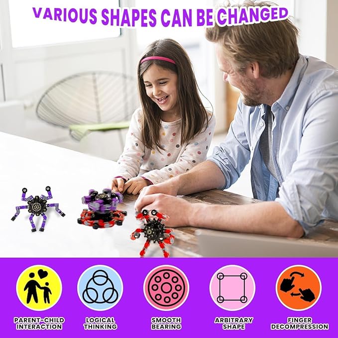 Easter Basket Stuffers, 24 Pcs Transformable Fidget Spinners Toys- Deformable Fingertip Gyro Stress Relief Sensory Toys, Easter Party Favors & Birthday Gifts for Kids Adults Boys Girls