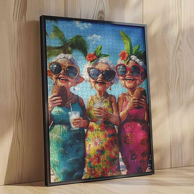 Grandmother Woman Wearing Sunglass 1000 Piece Jigsaw Puzzles for Adults grandma Friends Painting Jigsaw Puzzle Old Ladies 1000 Pieces Puzzles Game Home Wall Decor Elderly People DIY Puzzle Granny Gift