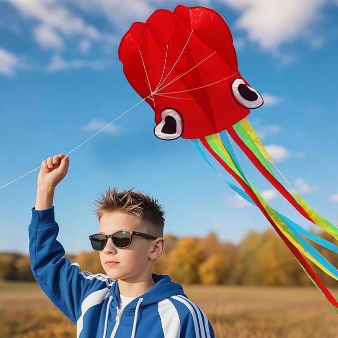 Large Octopus Kites for Kids & Adults,Big Kite for Beginners, Kites for Kids Ages 4-8,Outdoors Activities with Line and Handle