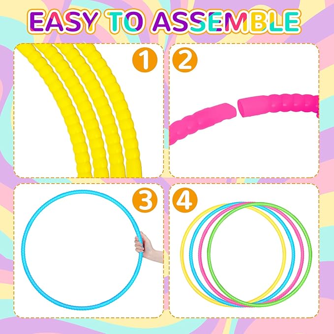 Sratte 8 Pcs Color Hoop Detachable Adjustable Exercise Ring Plastic Hoop for Gymnastics Dog Agility Equipment Party Decor, 4 Colors