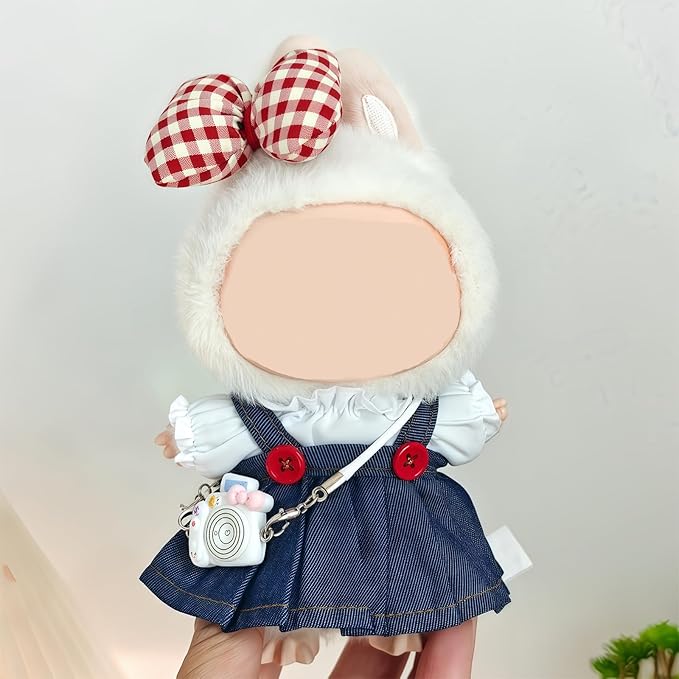 5 Set 17cm Doll Clothes, Clothes for Dolls Outfit, Accessories for 17cm Dolls Clothes T-Shirt + Bow Tie + Denim Skirt + Princess Shoes + Camera, No Doll Included (Cowgirl Set)