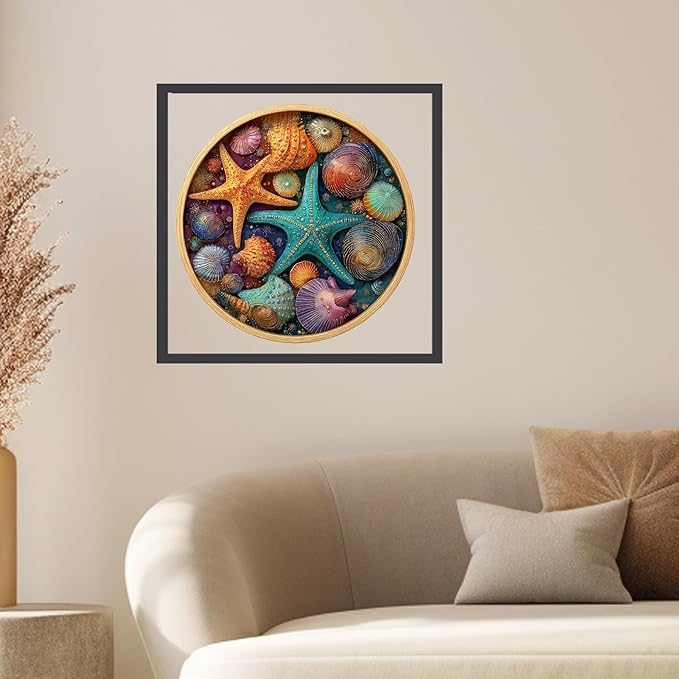 Mocfesk Wooden Puzzles for Adults, Shell Starfish Puzzles 200 Pieces, Unique Shaped Underwater Ocean Jigsaw Puzzles, Birthday Gifts Fun Family Game 11.2'' x 11.2''