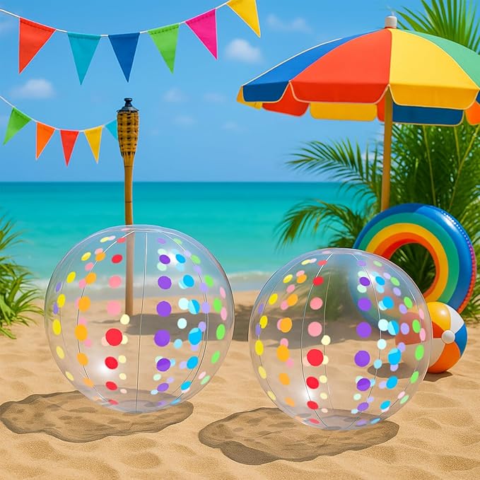 LovesTown 4-Pack Beach Balls 16-inch, Large Polka Dot Beach Balls for Summer Parties, Pool Toys, Birthday Party Supplies Decorations, Kids Water Games