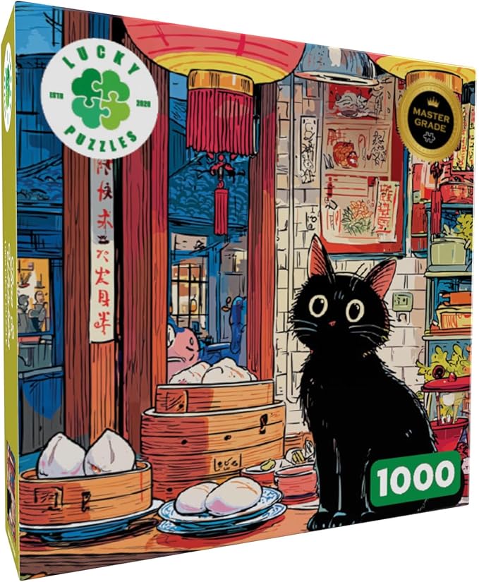 Bao & Whiskers - 1000 Piece Jigsaw Puzzle for Adults | Whimsical Cat and Dim Sum Artwork | Unique Gift for Puzzle Lovers and Foodies