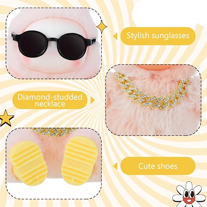 Simgoing 6 Pcs 2 Set Doll Cloth Outfit Accessories for 6.7 inches/ 17 cm, Gold Necklace Chain Shoes Sunglasses (No Doll)