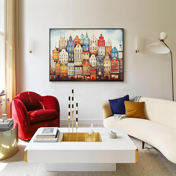 MISITU 1000 Pieces Jigsaw Puzzles for Adults Teens Challenging Difficult Puzzles Impossible Puzzles Art Craft Puzzle Games Toys Gifts Colorful Castle House Jigsaw Puzzle 28 x 20 inch