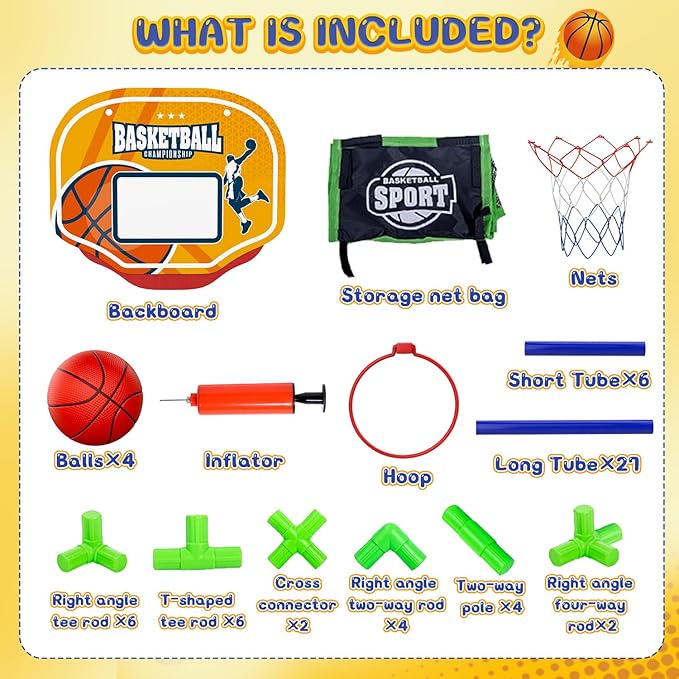 EagleStone Arcade Basketball Hoop Game Indoor, Ajustable Height Indoor Basketball Hoop with 4 Balls Storage Design for Kids,Perfect Sports Outdoor Play Toys for Kids Age 3 to 6 Years