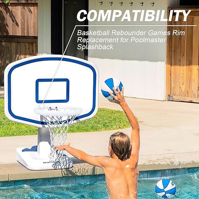 Pool Basketball Rim Replacement for Poolmaster Splashback, Pool Basketball Hoop Rebounder Game Outdoor, PVC Replacement Basketball Backboard White Ring for Poolside