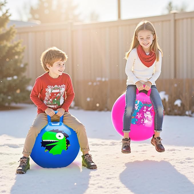 ZOOJOY Hopper Ball 2 Pack, 18 in Bouncy Ball with Handle for Kids, Unicorn & Dinosaur Girls Boys Toys Indoor Outdoor, Best Easter Basket Stuffers Gifts for 3 4 5 6 7 8 Yr Old Active Play Toys