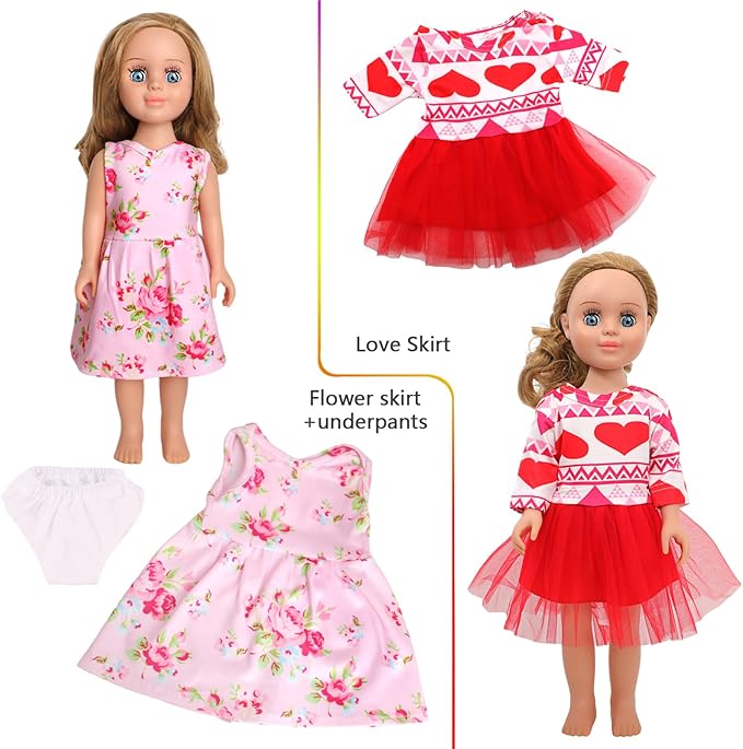 MSYO 10 Sets Doll Clothes for 17 - 18 Inch Dolls, Diverse Outfits (Floral, Polka Dot, Unicorn) & Accessories, Fashion Dress - Up Set for Girl Doll Play & Gifting (Best Gift for Kids)
