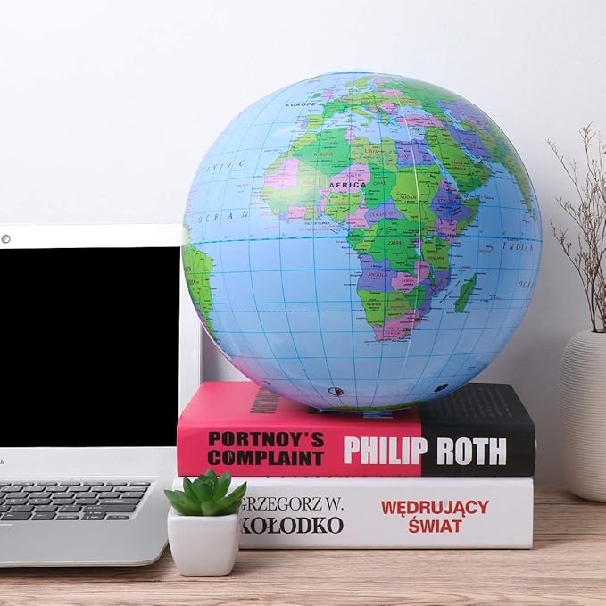 NUOBESTY Inflatable Globe Beach Ball, 11.8in PVC World Map Ball Inflatable Earth for Geography Teaching, Classroom Learning, Beach & Pool Games, Portable Educational Toy for Kids & Adults