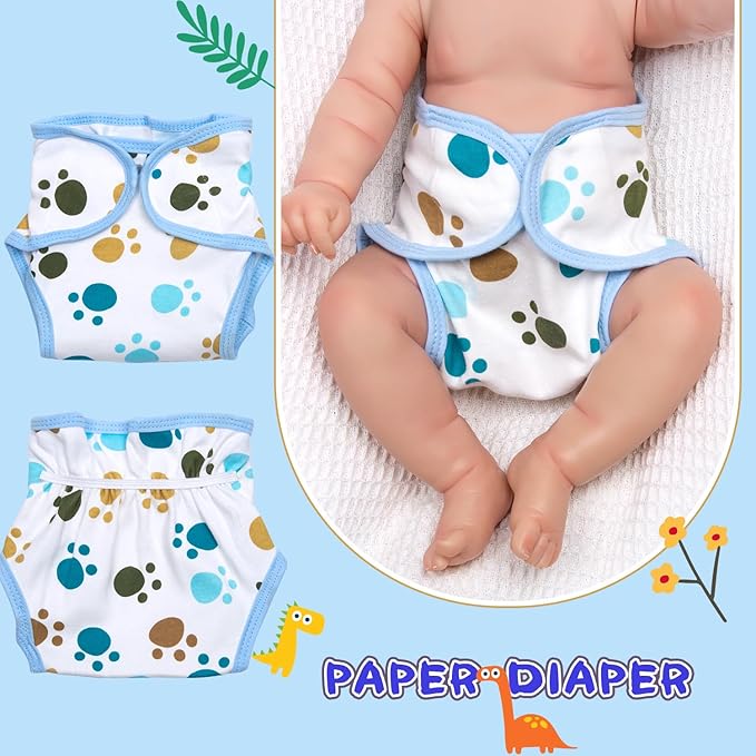 PEDOLLTREE 9 Pcs Set Reborn Baby Doll Clothes Outfit Accessories Blue Dinosaur Set for 17-22 Inch Reborn Doll Newborn Boy with Backpack Diaper