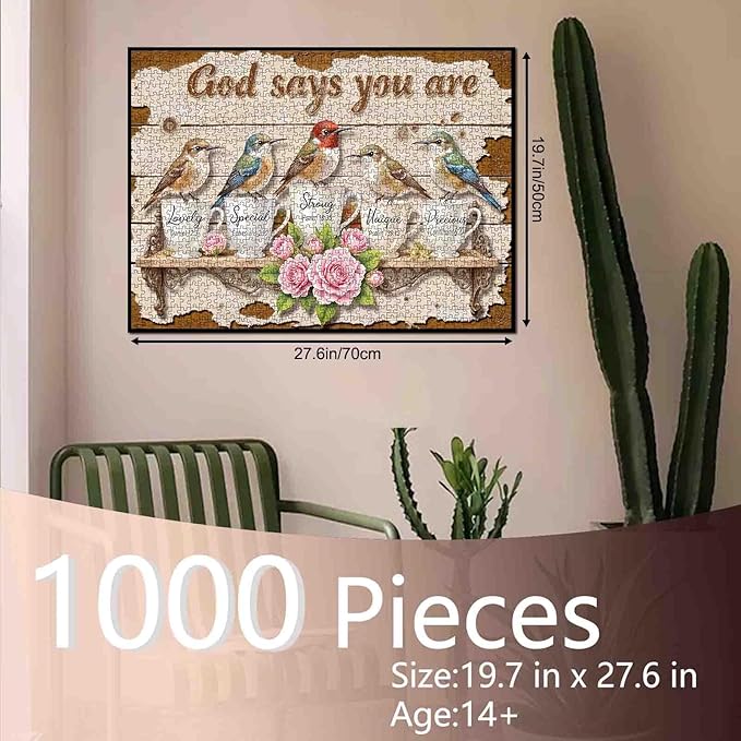 Hummingbird 1000 Piece Puzzle for Adults,Inspirational Bible Verses Puzzle Challenging Decor Puzzle & Unique Gift Idea for Friends Parents-19.7 x 27.6 in