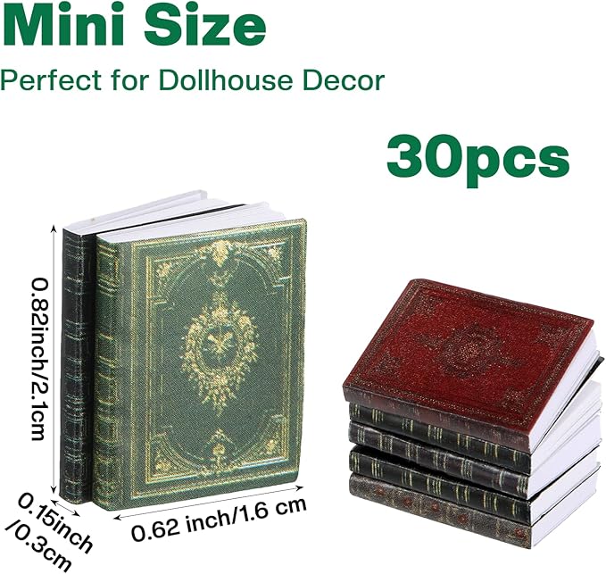 Miniatures Dollhouse Books 30 PCS 1:12 Scale Assorted Colorful Tiny Books for Dollhouse Accessories Classic Pattern Mini Brands Book Doll House Model Accessories for Dollhouses Decoration