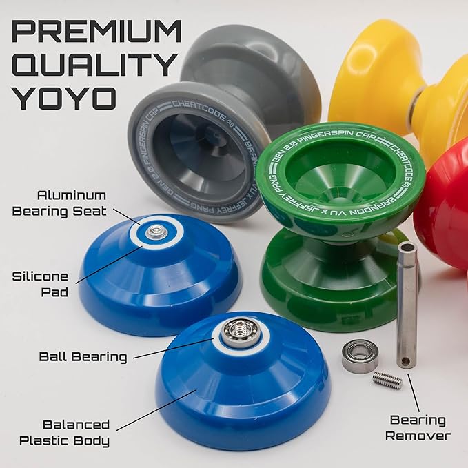 Cheatcode Yoyo by Brandon Vu | Master Fingerspin Tricks | Responsive & Unresponsive Yo-yo for Kids, Teens & Adults | Great Yo Yo for Beginners | Extra Professional Ball Bearing Kit Included | Offset