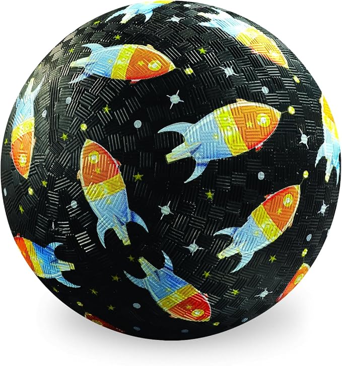 Crocodile Creek Playground Ball - Durable Rubber Ball for Kids Ages 3 and Up - Bouncy Inflatable Ball for Kickball, Indoor Games, and Outdoor Sports - PVC-Free - Rockets in Space - 7-inch Diameter
