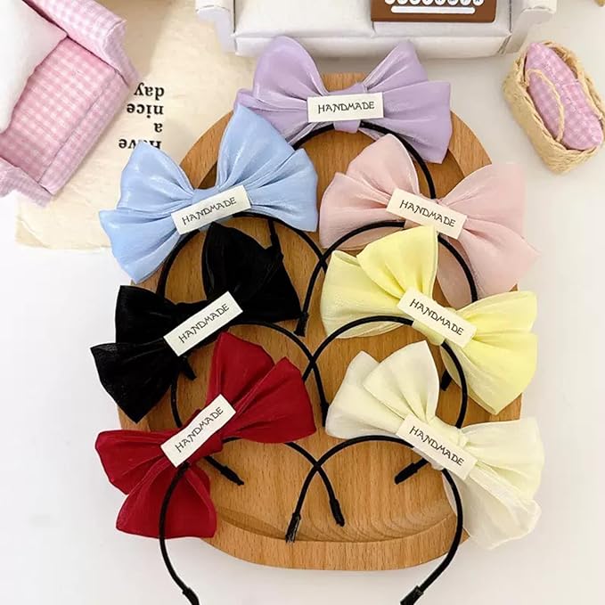 2-Pack 17cm Lububu Doll Accessories, Double-Layer Bow Headband with Pearlized Satin, Decorative Doll Accessories for 6.7-inch 1st/2nd/3rd Gen Toys (Purple & Beige)