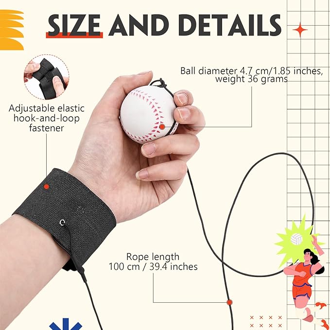 Skylety Wrist Return Ball on a String 1.85'' Rebound Sport Ball with Elastic Strap and String, Basketball Baseball Soccer Tennis Wristband Toy for Teens Adults Gifts, Wrist Exercise or Play