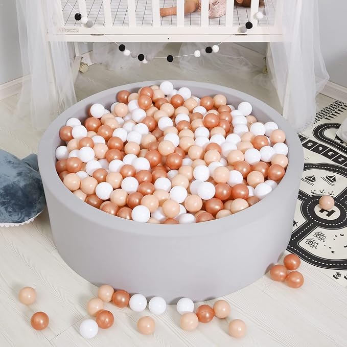 GOGOSO Ball Pit Balls for Toddler, Baby Plastic Playballs Kids Soft Pastel Pelotas Non-Toxic BPA-Free,Beige+Gold+White,100 Balls