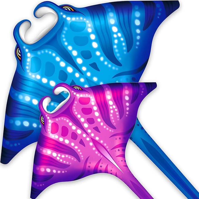 3 Piece Set Butterfly Delta Octopus Kites for Kids and Adults，Easy to Fly for Outdoor Adults Children Line Kite for Kids Toy (Manta Ray 2-Piece Set(Blue,Pink), 2)