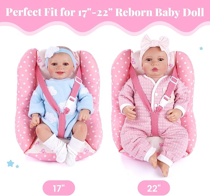 BABESIDE Baby Doll Carrier for 17–22 Inch Dolls, Soft Fabric Doll Carrier Seat with Bottles & Bib, Pretend Play Baby Doll Accessories for Girls, Lightweight Gift for Kids