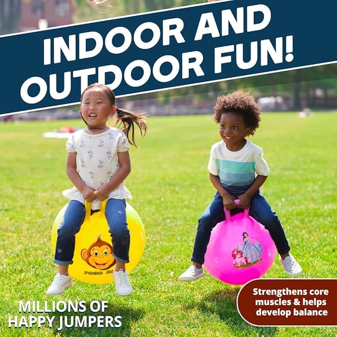 Flybar Hopper Ball for Kids, Inflatable Bouncy Ride-On Ball w/Handle for Indoor & Outdoor Active Play, Includes Pump, Jump Ball Toy for Boys & Girls, Supports Up to 165 lbs, Ages 3+, 18-Inch, Small