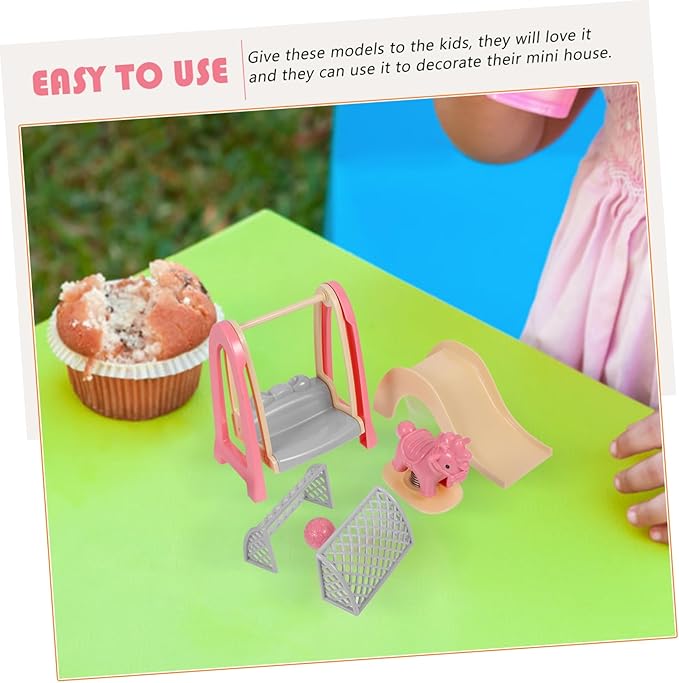 HANABASS Doll House Accessories Miniature Slide Swing and Wooden Horse Playground Set for Dollhouse Decor and Kids Imaginative Play