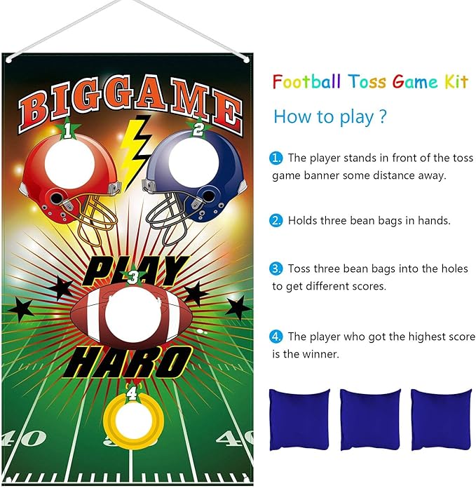 Blulu Football Toss Target Games Bean Bag Toss Game with 3 Bean Bags Football Party Decorations Indoor and Outdoor Party Game for Boys Adults Family Birthday Party Supplies