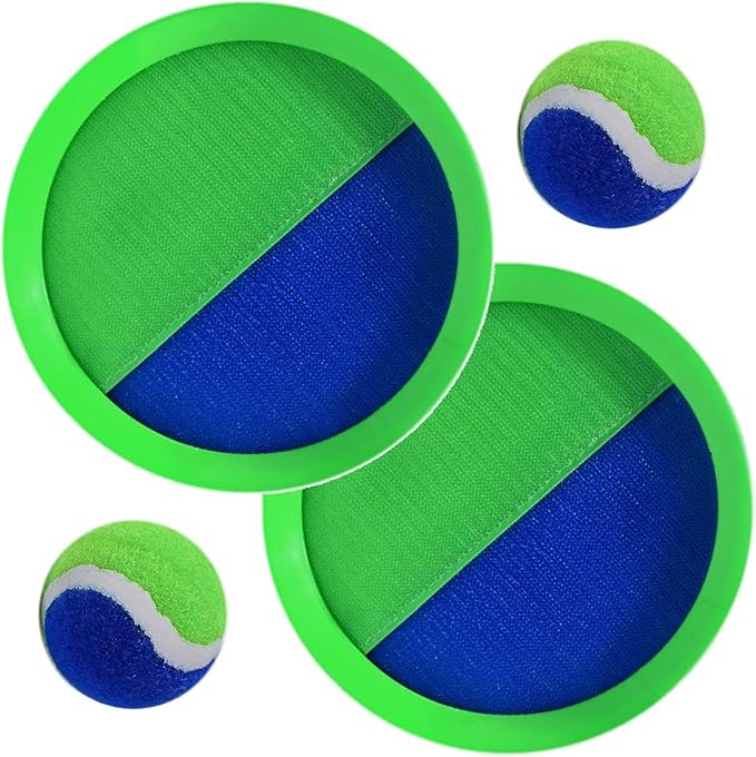 AppleRound Toss and Catch Velcro Ball Set (Hook and Loop), Kids Outdoor Games, Beach Toys, Backyard Sports, Paddle Ball Games (Pack of 2 Paddles and 2 Balls)
