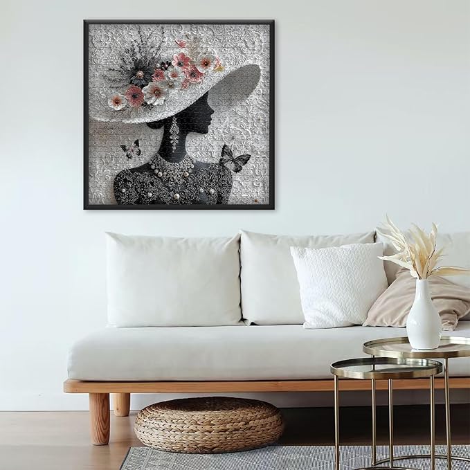 Impossible Puzzles for Adults 1000 Pieces,PICKFORU Floral Muse Puzzle Elegant Lady,Beauty Flower Woman Puzzle Black and White Pearl,Hard Challenge Jigsaw Puzzles Aesthetic