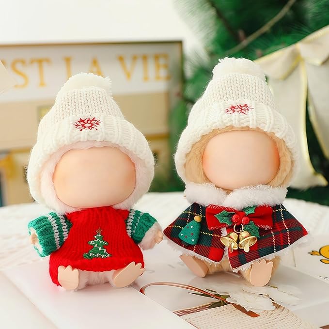 Christmas Clothes for Lu bubu 17cm Dolls(No Doll) Accessories Stylish Kawaii Festive Christmas Tree Sweater Outfit Set 2 Pieces Suitable for 17cm Doll , Xmas Doll Clothing Set Replacement