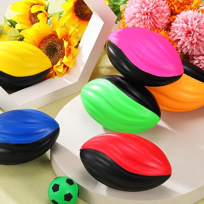 Jerify 100 Pcs Mini Footballs for Kids Spiral Foam Football Bulk 5 Inch Soft Small Waterproof Foam Ball Sports Birthday Toddler Football for Indoor and Outdoor Game (Assorted Color)