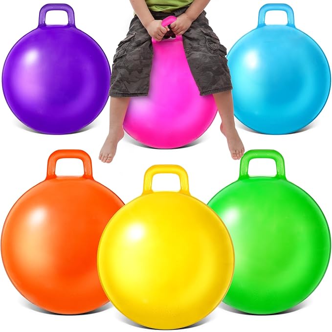 Sratte 6pcs Hopper Ball with Handle Bouncing Marble Bouncy Balls Hopping Toys Inflatable Jumping Toy for Jumping Sport Hop Boys Girls Gifts Party Favors (Pure,Bright Color)