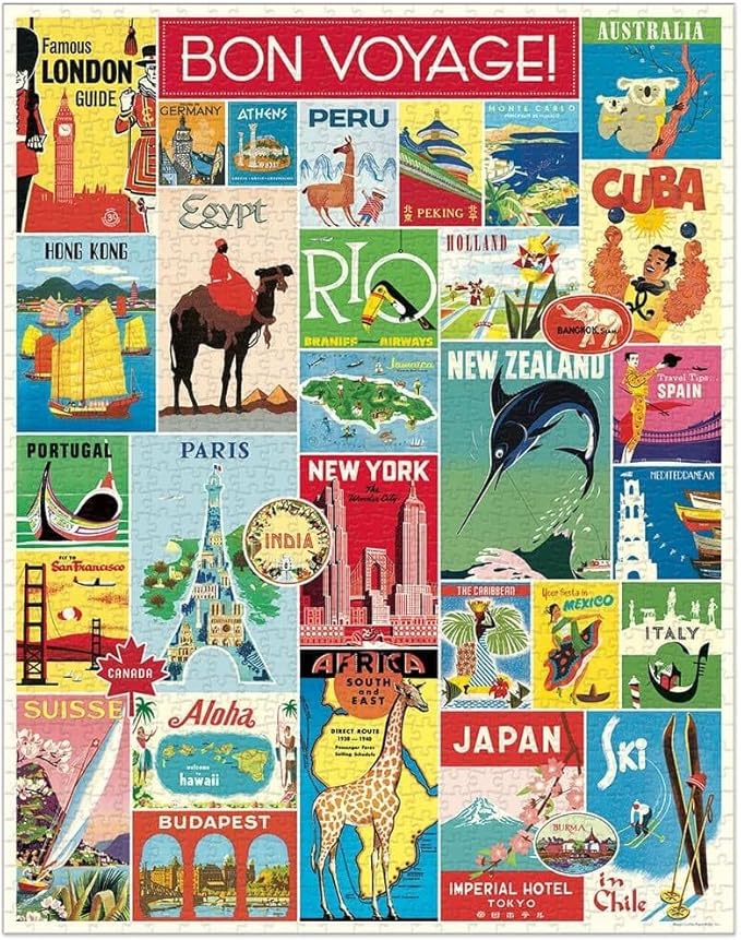 Cavallini 1000 Piece Puzzle, Vintage Travel (PZL/TRV)