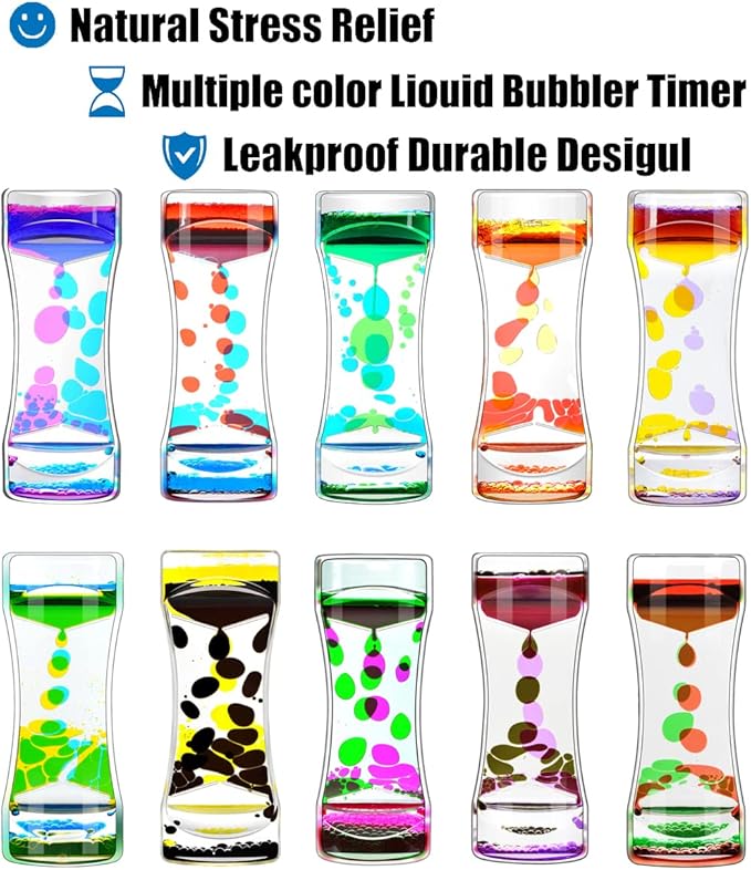 FKYTION Liquid Motion Bubbler Timer Pack of 2 Great Desktop Colorful Hourglass Liquid Bubbler Small Calming Relaxing Toys Sensory Anxiety Autism ADHD Fidget Toys