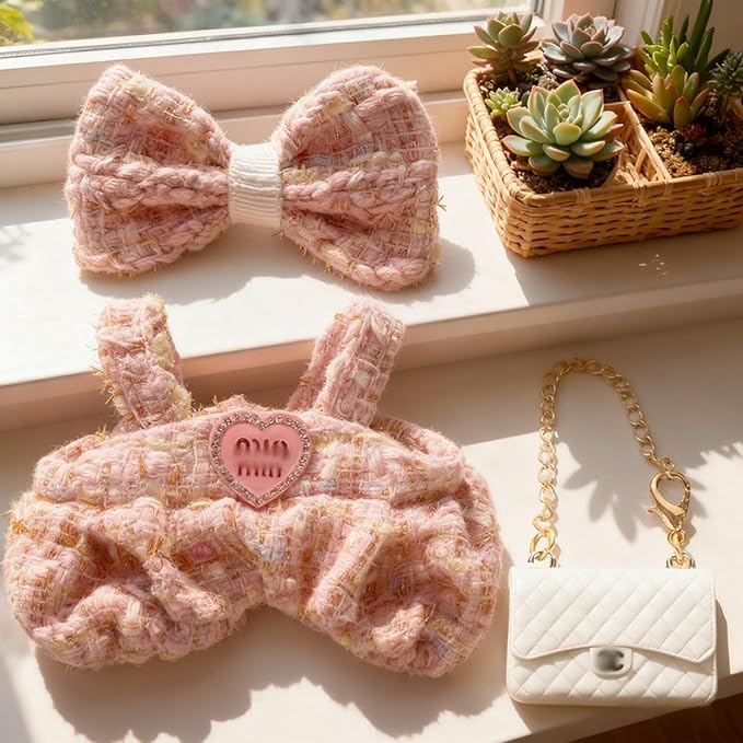 Doll Clothing Set (No Doll), Cute Bow, Crossbody Bag, Dress, Suitable for 15-17cm Dolls, Outfit Accessory Set for Unique Styling (Pink-C)