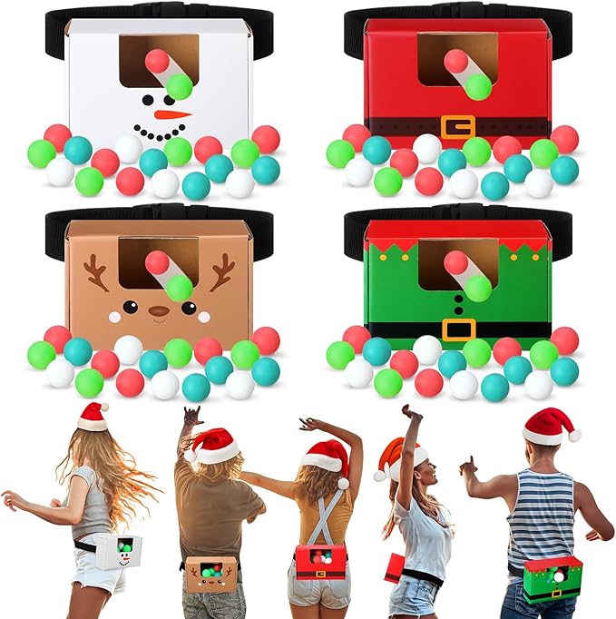 4 Sets Christmas Swing Shaking Balls Game Set Christmas Novelty Twerk Game 40 Balls, Ribbon, Cardboard Boxes Fun Xmas Party Games for Family Large Group Winter Holiday Party Indoor Outdoor