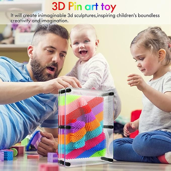 3D Pin Art Board Sculpture, Rainbow Sensory Gift Size 3.75 X 5, Plastic Desk Creativity for Kids, Adults, Home, Office Decoration, Multicolor (Small)