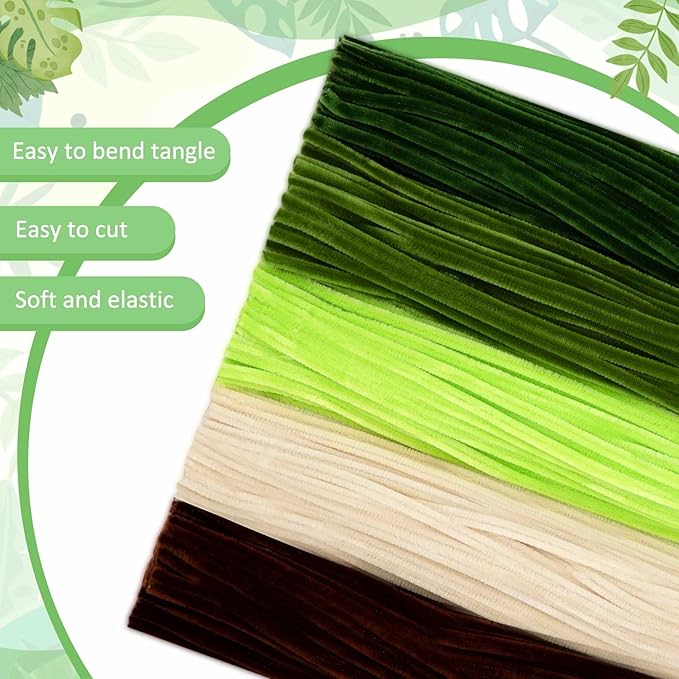 Peryiter 500 Pieces Pipe Cleaners Chenille Stems for Flowers Craft Supplies Bulk Fluffy Fuzzy Sticks for DIY Art Projects Creative Gift Wrapping Party Decorations(Tropical Plants,12 Inch)