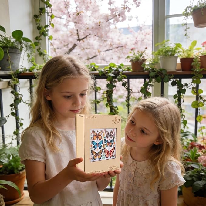 Bodhipnjoy Butterfly Puzzles for Adults, Spring Flower Butterfly Puzzles 5MM, 200Piece Unique Shaped Jigsaw Puzzles, Creative Gift Family Games 11.2 x 11.2 in