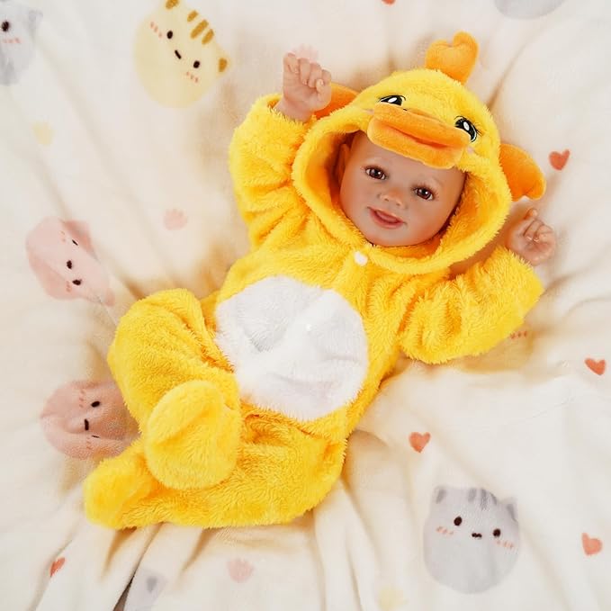 BABESIDE Reborn Baby Doll Clothes for 17-20 Inch Dolls Accessories,Cute Yellow Duck Baby Doll Clothes with Hat for Realistic Babydolls, Pretend Play Gift for Girls Boys Kids Birthday Christmas